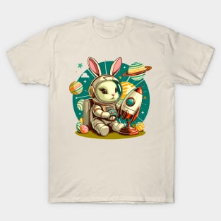 Retro Futurism Easter Bunny Astronaut T-Shirt